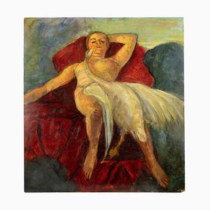 Antonio Feltrinelli, Model with Swan, Oil Painting, 1930s-ZCI-1759329