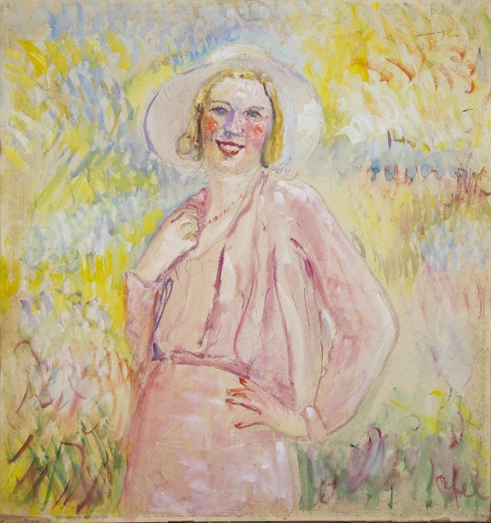 Antonio Feltrinelli - Woman In Pink - Oil Painting - 1930s