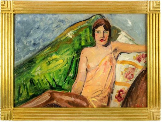 Antonio Feltrinelli, Woman on Sofa, Oil Painting, 1930s-ZCI-1760405