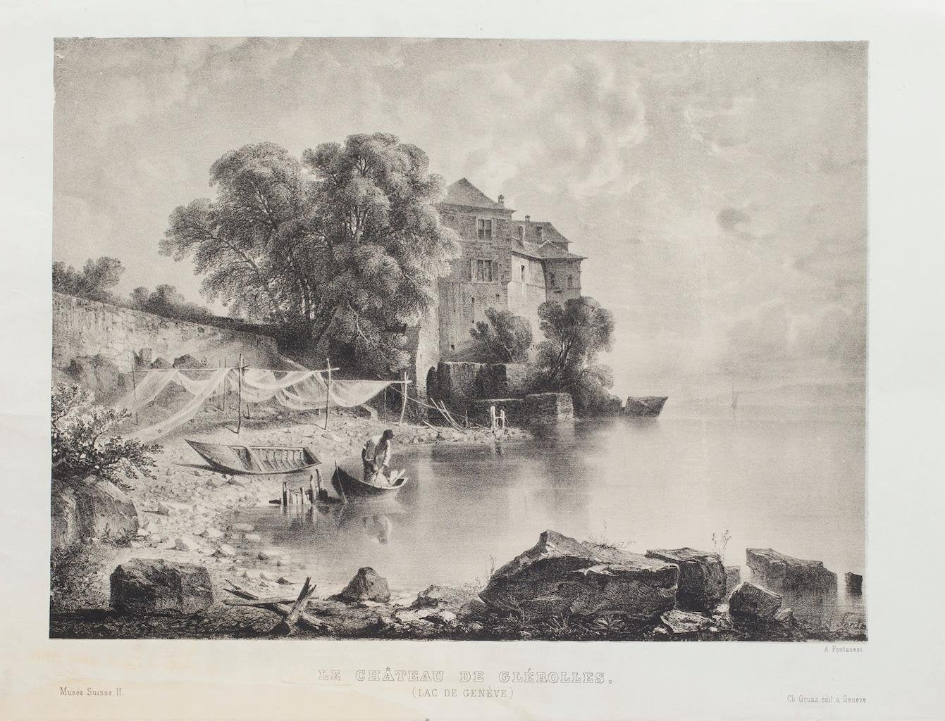 Antonio Fontanesi, Lac De La Geneve, Lithograph, Mid-19th Century