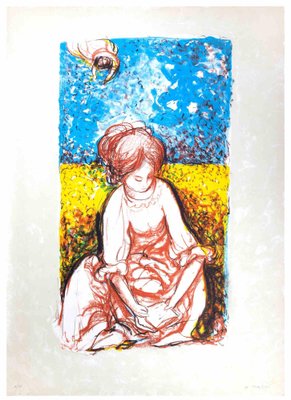 Antonio Masini, Reading Girl in Wheat Field, Lithograph, 1970s-ZCI-1788724