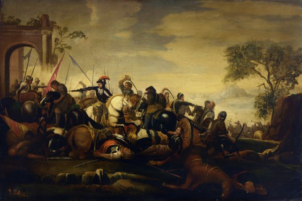 Antonio Savisio, Battle Scene, 1990s, Oil on Canvas, Framed-VHF-1254567