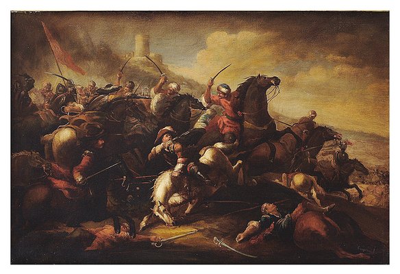 Antonio Savisio, Cavalry Battle, Neapolitan School, 2006, Oil on Canvas, Framed-YUW-1313030