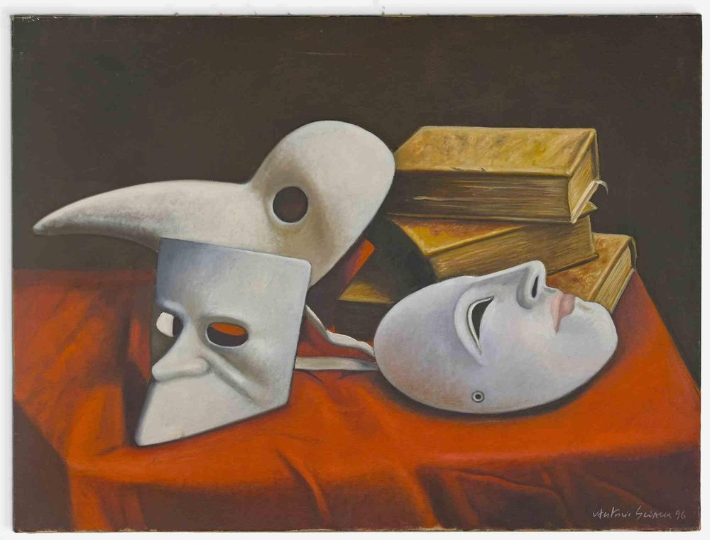 Antonio Sciacca, Still Life with Mask and Books, Oil on Canvas, 1996