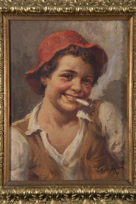 Antonio Vallone, Young Commoners, Early 20th Century, Oil on Canvas Paintings, Set of 2-KKK-1823310