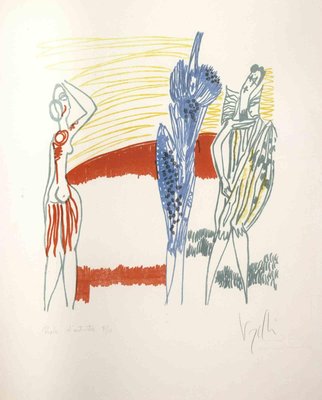 Antonio Vangelli, Three Colored Figures, Lithograph, 1970s-ZCI-988818