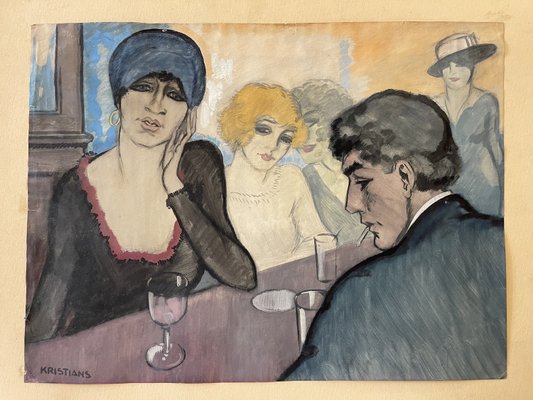 Antonius Johannes Kristians, At the Bar, 1920s, Gouache on Paper-YXM-2024650