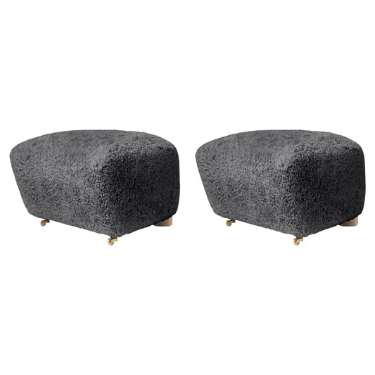 Antrachite Natural Oak Sheepskin the Tired Man Footstools by Lassen, Set of 2