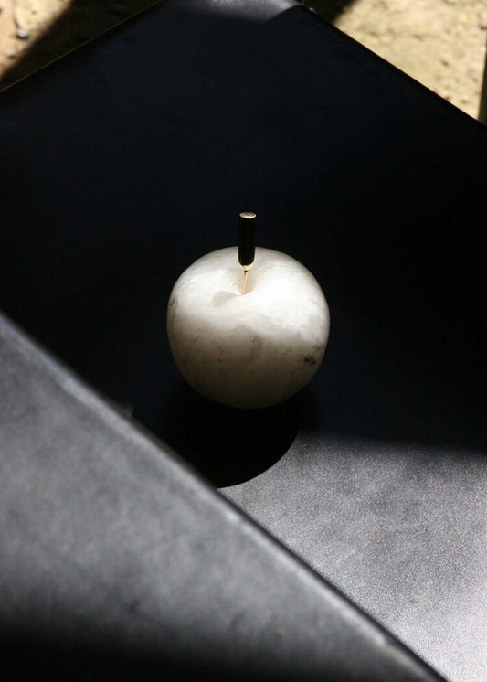 Apl Apple Sculpture of Alabaster and Brass by Edouard Sankowski for Krzywda With Polished Natural Brass and Pure Translucent Alabaster