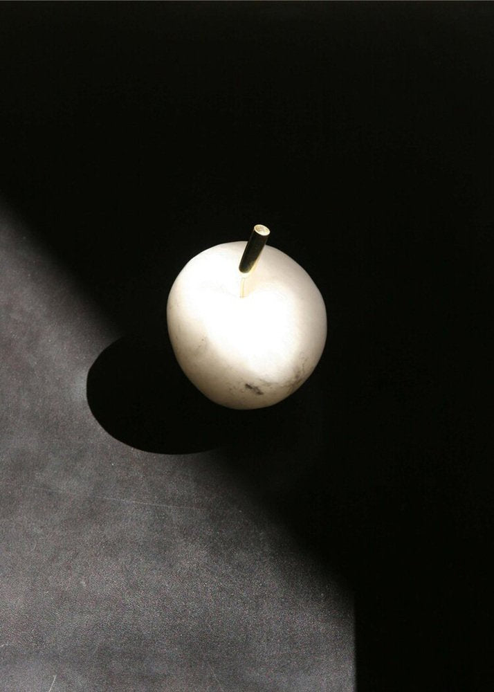 Apl Apple Sculpture of Alabaster and Brass by Edouard Sankowski for Krzywda With Polished Natural Brass and White Translucent Alabaster