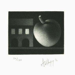 Apple and House - Original Etching on Paper by Mario Avati - 1970s 1970s-ZCI-767579