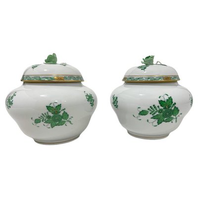 Apponyi Green Ginger Jars in Porcelain from Herend Hungary, 1930s-1960s, Set of 2-UCH-1722865