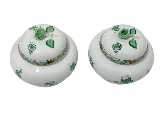 Apponyi Green Ginger Jars in Porcelain from Herend Hungary, 1930s-1960s, Set of 2-UCH-1722865