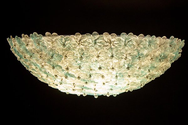 Aquamarine and Ice Murano Glass Flowers Basket Ceiling Light from Barovier & Toso-MBH-1031878