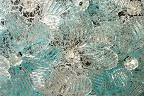 Aquamarine and Ice Murano Glass Flowers Basket Ceiling Light from Barovier & Toso-MBH-1031878