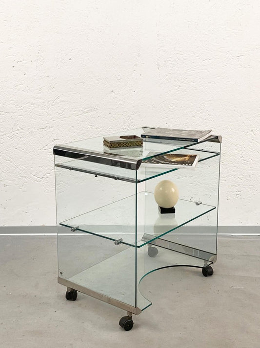 Aquamarine Glass Table and Bar Cart by Gallotti & Radice, Italy, 1970s