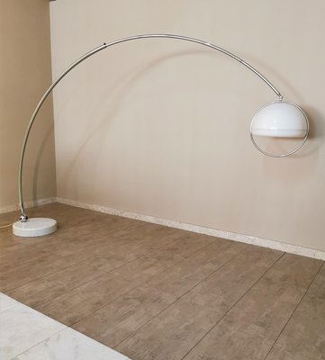 Arc Floor Lamp in Chromed Metal, Acrylic Glass and White Marble by Goffredo Reggiani, Italy, 1960s-ZST-941146