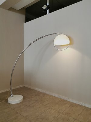 Arc Floor Lamp in Chromed Metal, Acrylic Glass and White Marble by Goffredo Reggiani, Italy, 1960s-ZST-941146