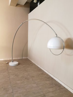 Arc Floor Lamp in Chromed Metal, Acrylic Glass and White Marble by Goffredo Reggiani, Italy, 1960s-ZST-941146