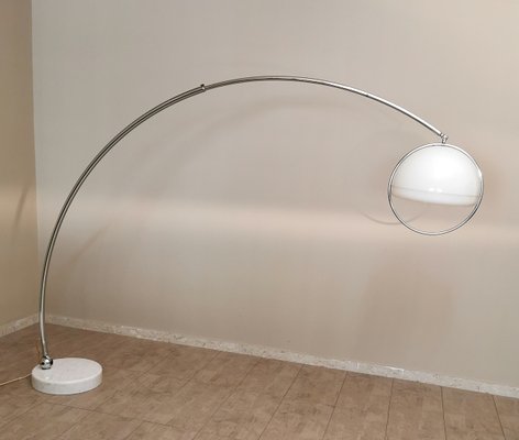 Arc Floor Lamp in Chromed Metal, Acrylic Glass and White Marble by Goffredo Reggiani, Italy, 1960s-ZST-941146