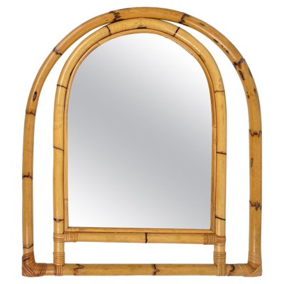 Arched Bamboo and Rattan Wall Mirror, Italy, 1970s-LYQ-1378014