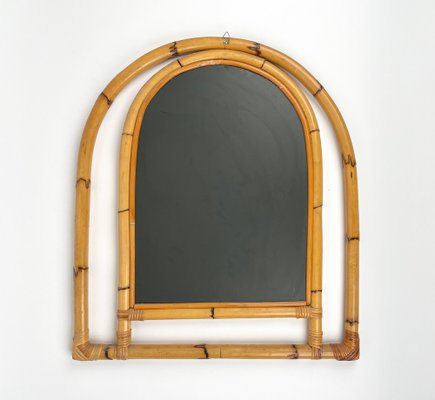 Arched Bamboo and Rattan Wall Mirror, Italy, 1970s-LYQ-1378014