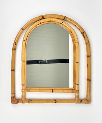 Arched Bamboo and Rattan Wall Mirror, Italy, 1970s-LYQ-1378014