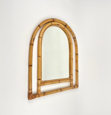 Arched Bamboo and Rattan Wall Mirror, Italy, 1970s-LYQ-1378014