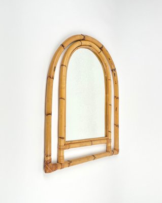 Arched Bamboo and Rattan Wall Mirror, Italy, 1970s-LYQ-1378014