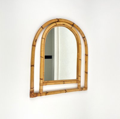 Arched Bamboo and Rattan Wall Mirror, Italy, 1970s-LYQ-1378014