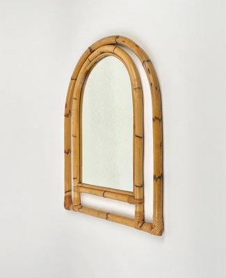 Arched Bamboo and Rattan Wall Mirror, Italy, 1970s-LYQ-1378014