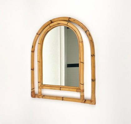 Arched Bamboo and Rattan Wall Mirror, Italy, 1970s-LYQ-1378014