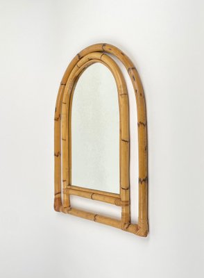 Arched Bamboo and Rattan Wall Mirror, Italy, 1970s-LYQ-1378014