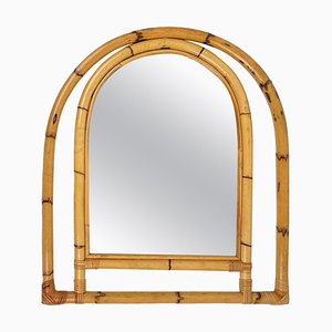 Arched Bamboo and Rattan Wall Mirror, Italy, 1970s-LYQ-1378014