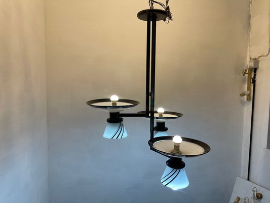 Architectural Black and White Pendant Light, 1980s-JJC-1740481