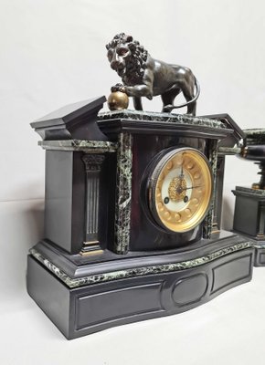 Architectural Clock Depicting Medici Lion & Cassolettes in Bronze, Set of 3-AWH-934787