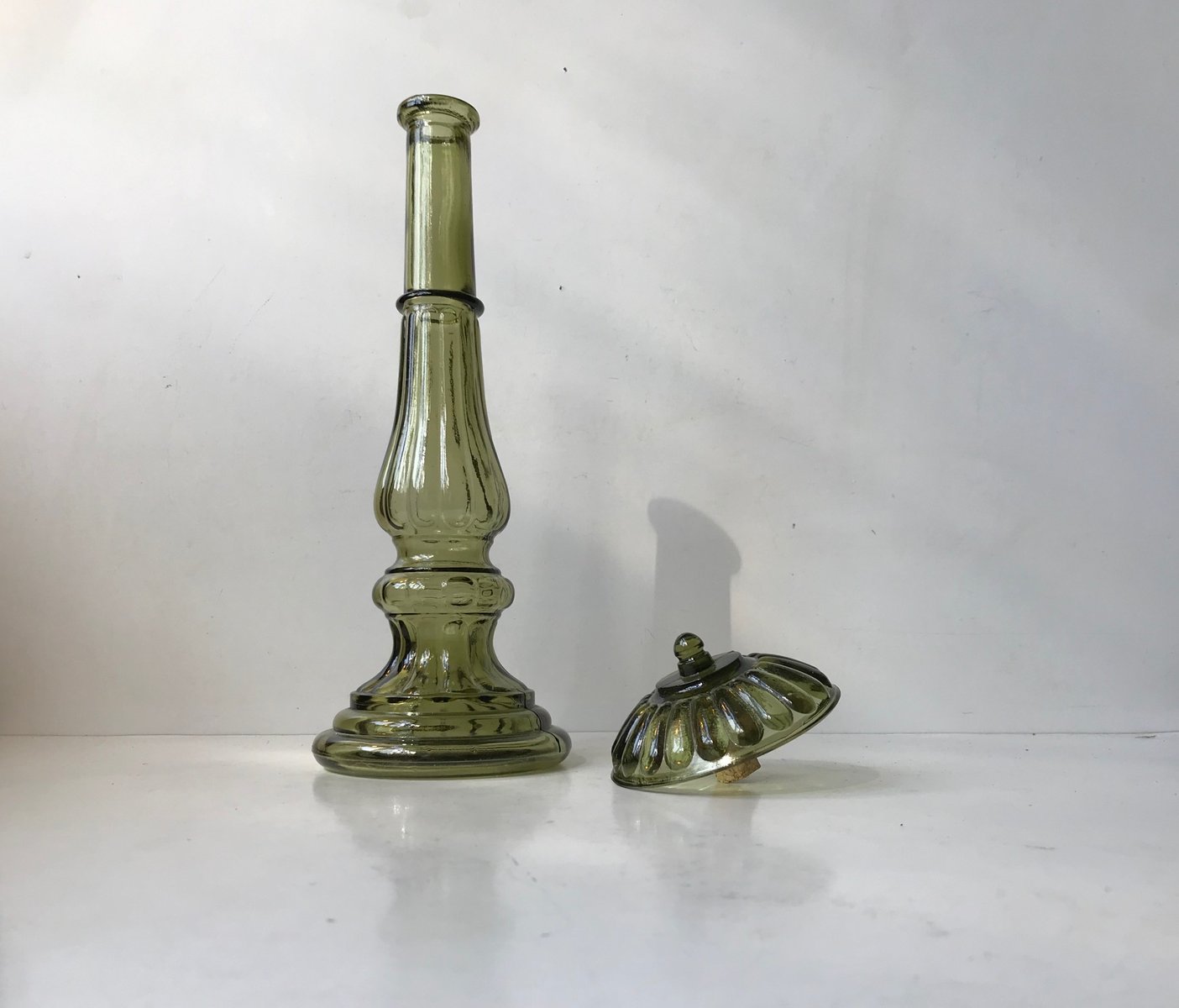 Architectural Olive Green Glass Decanter from Empoli, 1970s