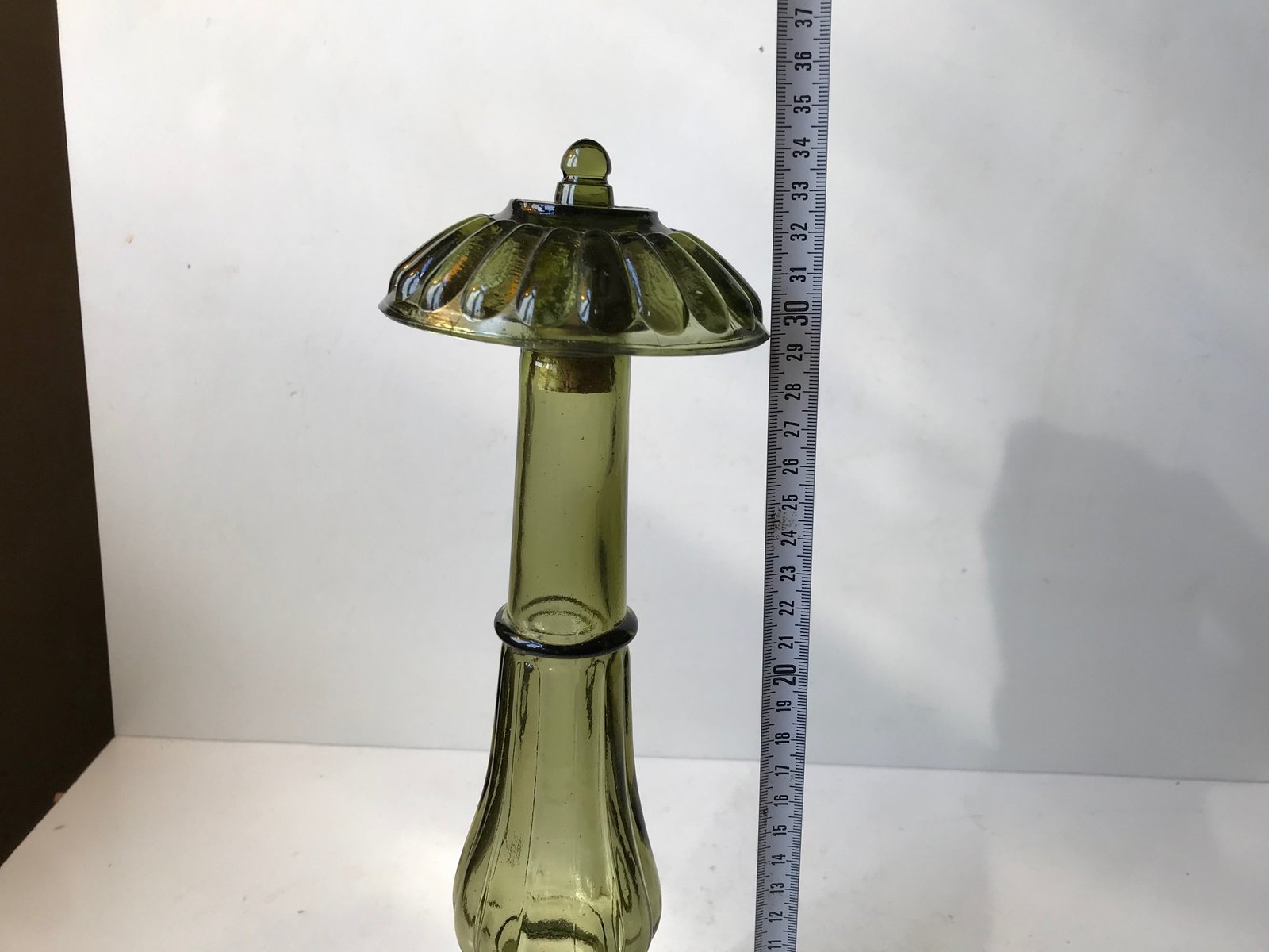 Architectural Olive Green Glass Decanter from Empoli, 1970s