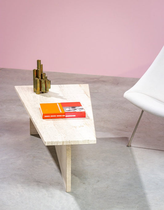 Architectural Trapezoid Travertine Coffee Table, 1970s