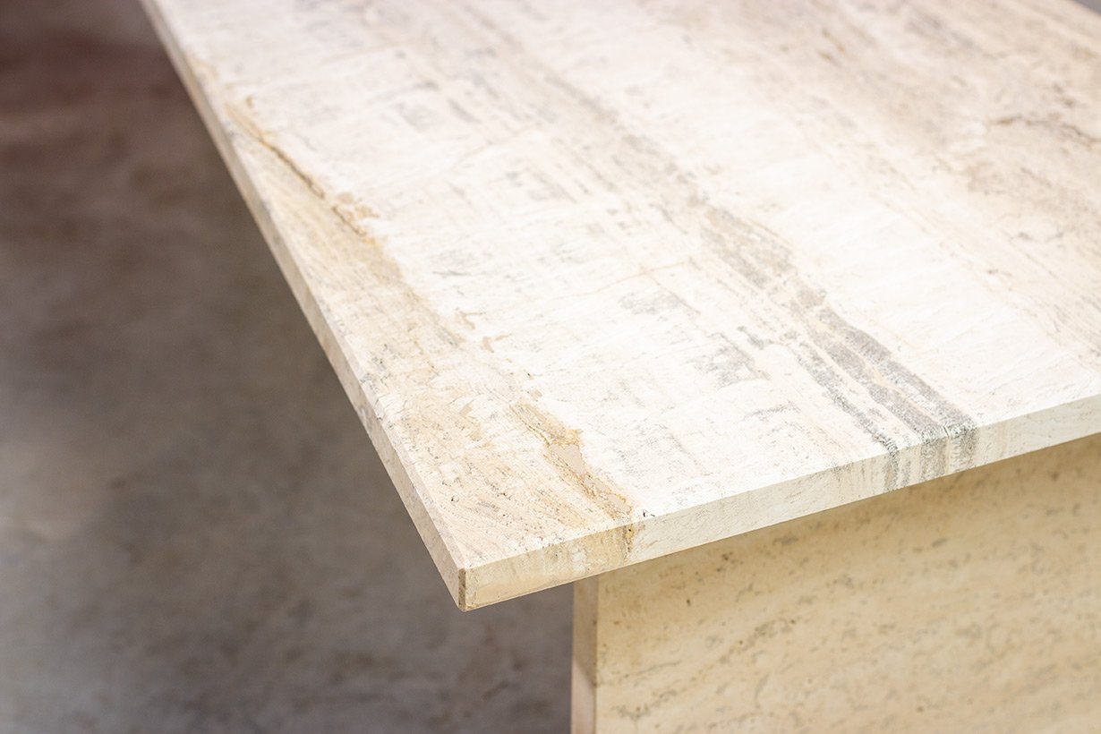 Architectural Trapezoid Travertine Coffee Table, 1970s