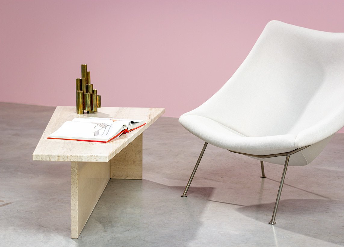 Architectural Trapezoid Travertine Coffee Table, 1970s