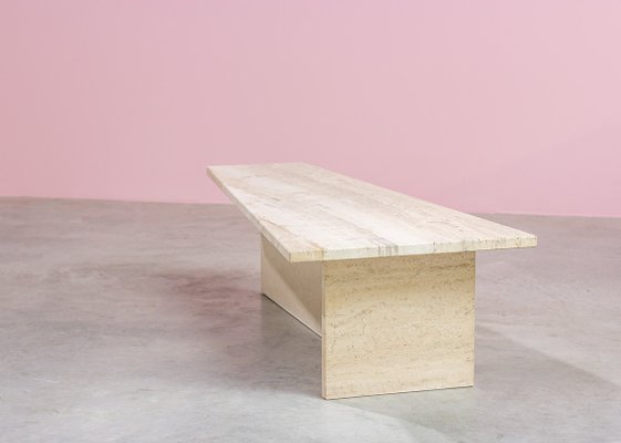 Architectural Trapezoid Travertine Coffee Table, 1970s-YI-1131610