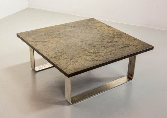 Ardesia Collection Brutalist Square Slate Stone Coffee Table in the style of Pia Manu-IXC-789528