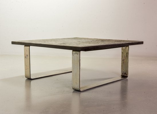 Ardesia Collection Brutalist Square Slate Stone Coffee Table in the style of Pia Manu-IXC-789528