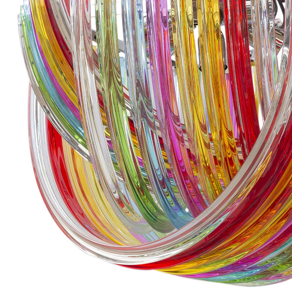 Ares Chandelier with Curved Multicoloured Murano Glass by Bottega Veneziana