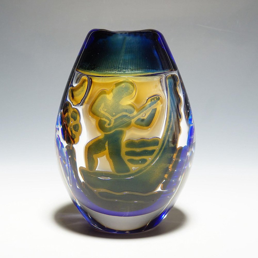 Ariel Gondoliere Vase attributed to Edvin Oehstroem for Orrefors, Sweden, 1962