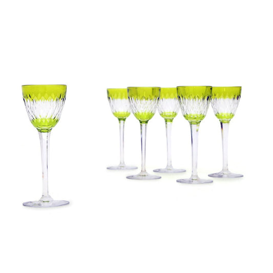 Armagnac Wine Glasses in Green Crystal from Baccarat, 1970s, Set of 6