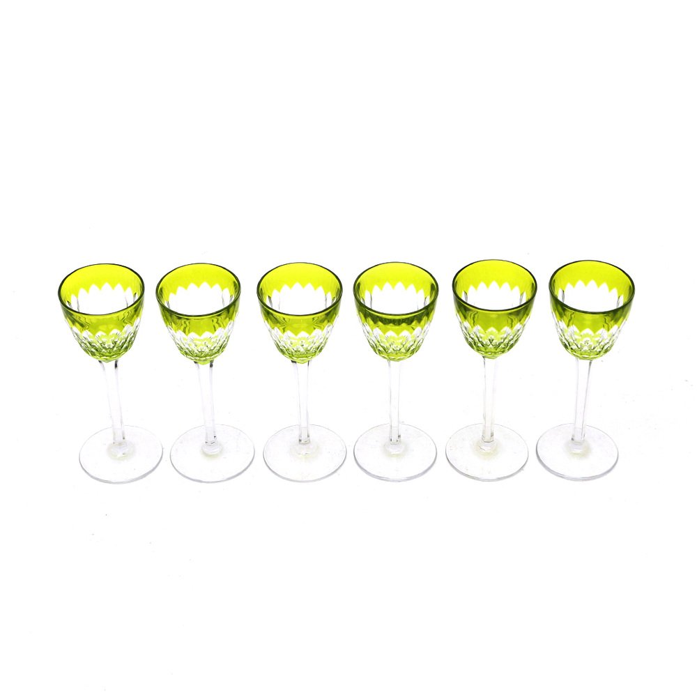 Armagnac Wine Glasses in Green Crystal from Baccarat, 1970s, Set of 6