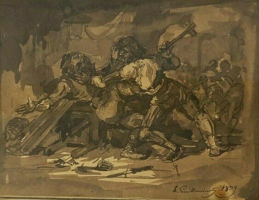 Armand Guilleminot, Battle Scene, 1899, Drawing, Framed-QKG-1330377