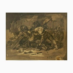 Armand Guilleminot, Battle Scene, 1899, Drawing, Framed-QKG-1330377